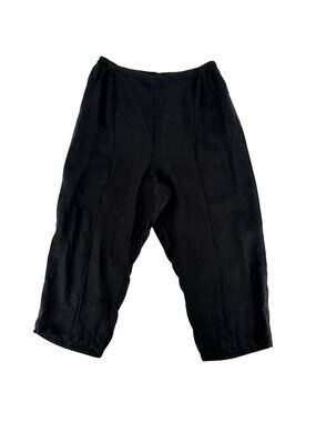 NWOT Flax Womens Black Linen Cropped Center Seam Wide-Leg Pants Size Small